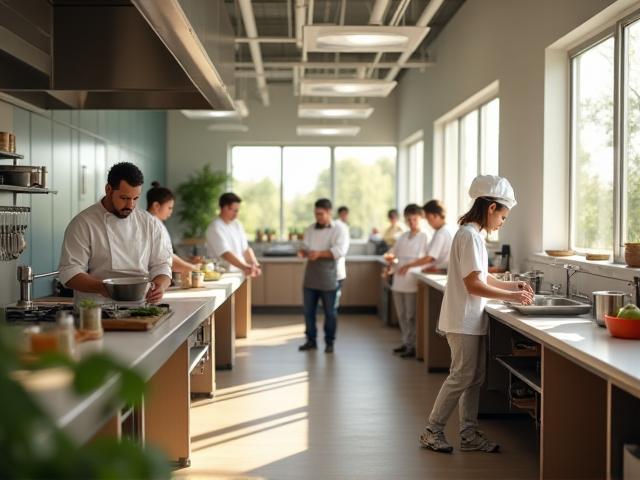 School culinary classroom furnished with innovative kitchen tools